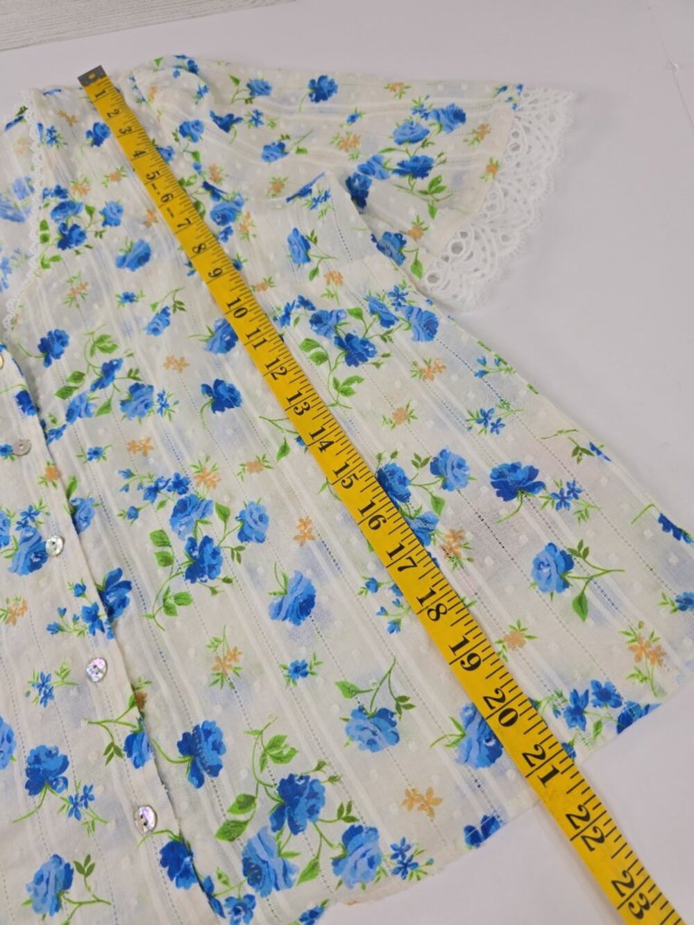 Nanette Lepore Shirt Women's SMALL White Blue Floral Button Puff Sleeve Blouse.. - Picture 14 of 16